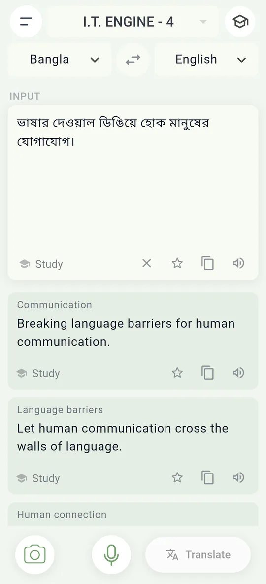 সবুজ থিমে অনুবাদের পেজ।